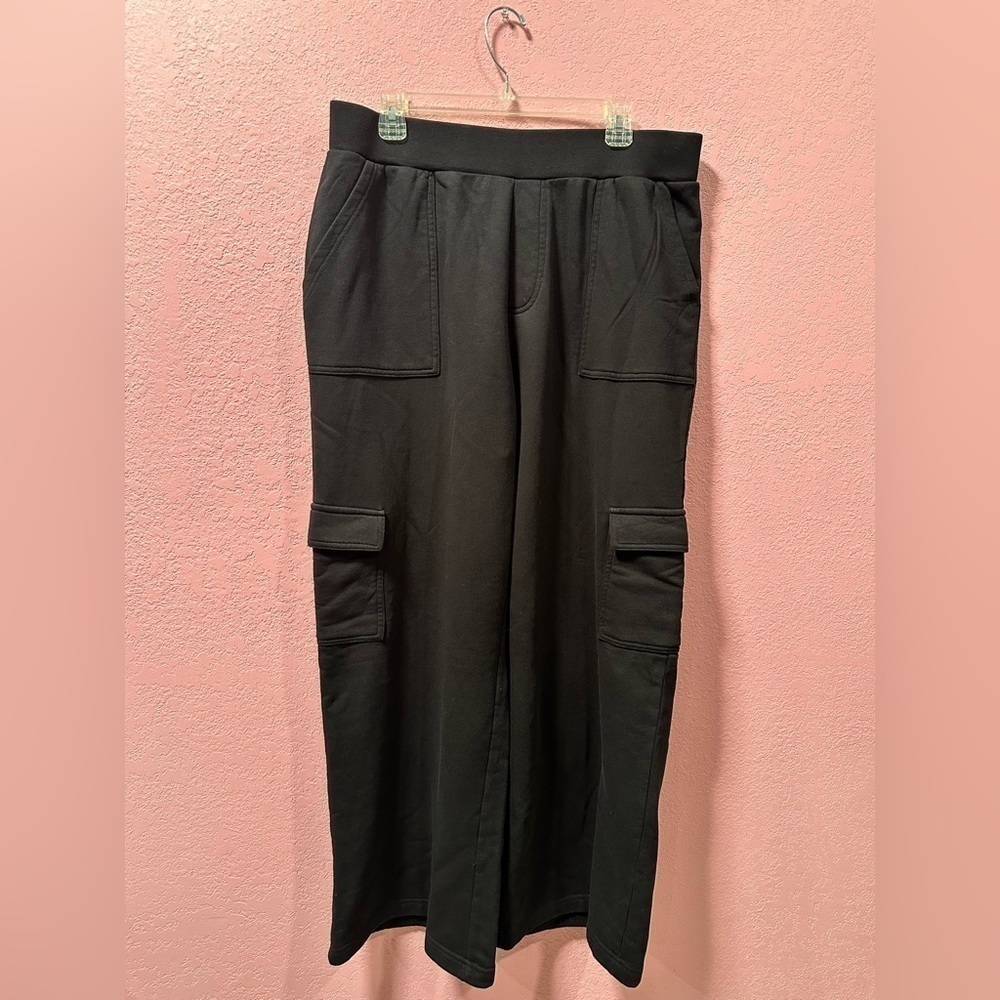 Dear John Becca Black Cargo Pocket High-Waisted Wide-Leg Sweatpants Sz L NC0026